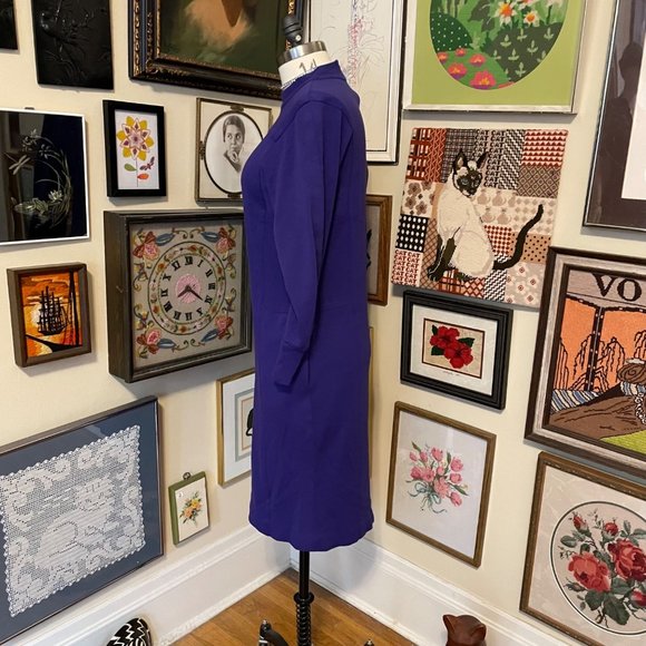 80s Vintage Ilse M California Royal Purple Sweatshirt Terry Long Sleeve Dress L - Picture 3 of 6